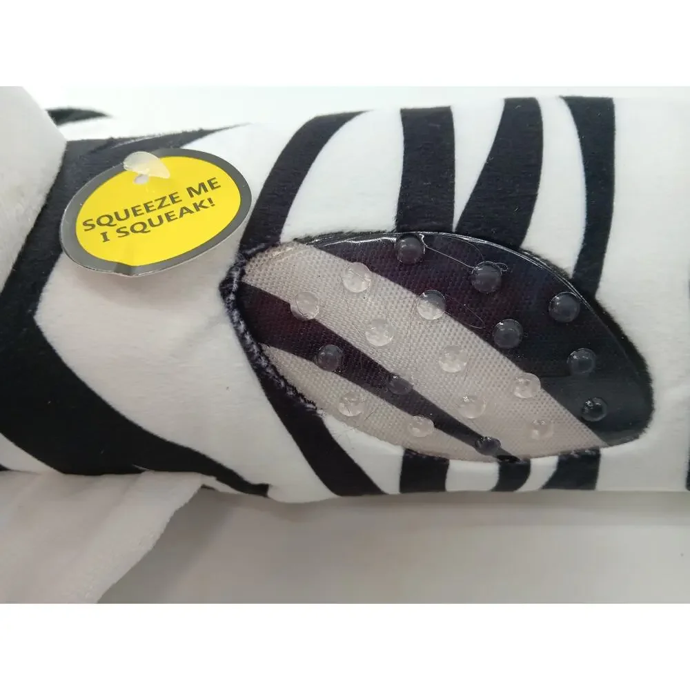 Wag N' Woof Zebra Plush Dog Toy Squeaker Tug Crinkle Durable Black White